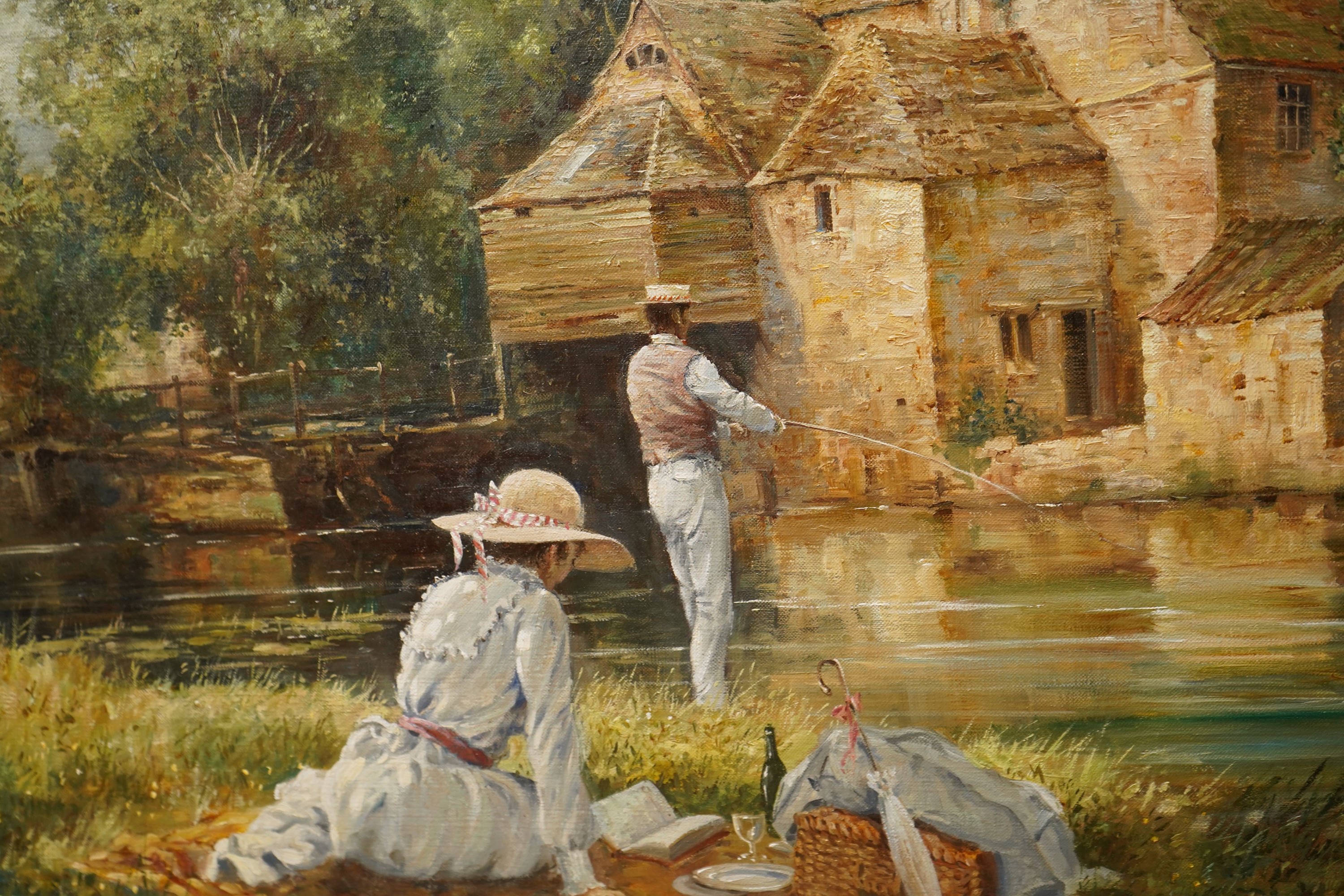 Alan Fearnley (b.1942), ‘River scene’, signed, ex Stacy Marks, oil on canvas, 50 x 75cm